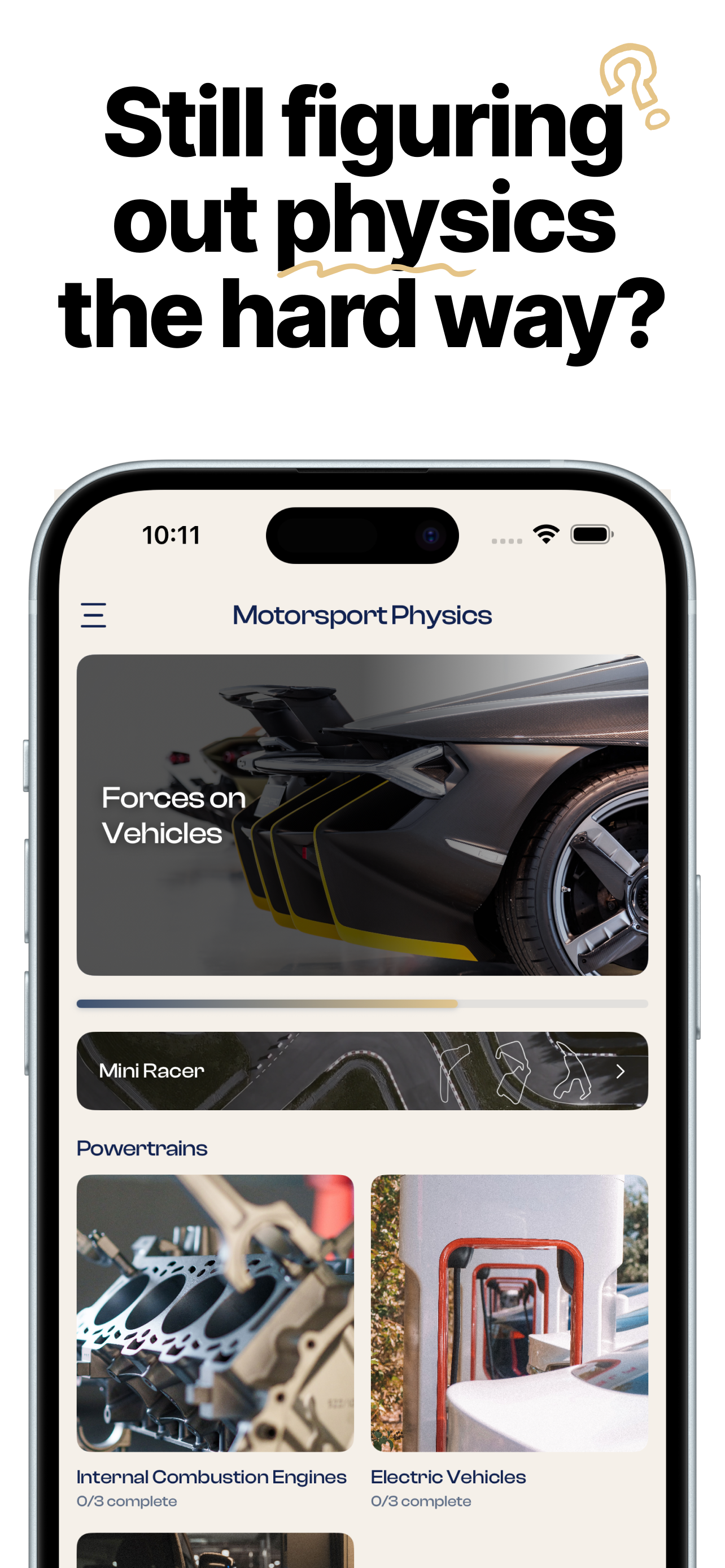 Moto Physics chapters home screen